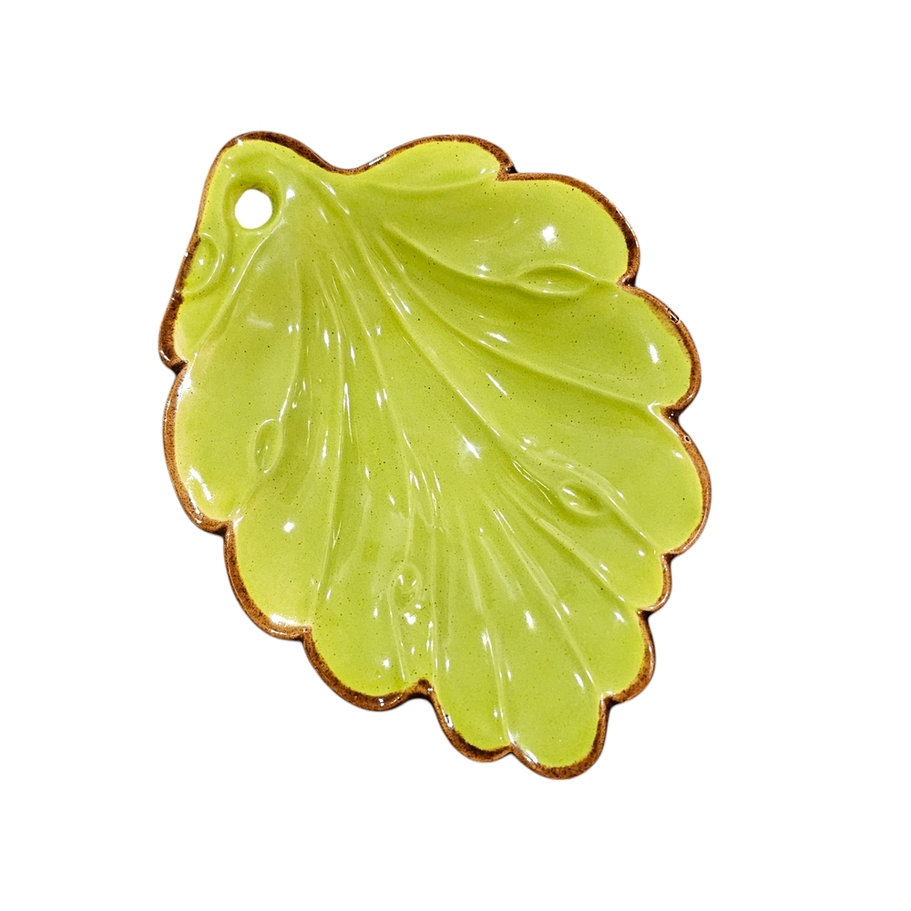 Leaf-Shaped Green Ceramic Dish